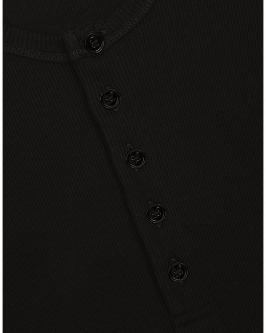 Dolce & Gabbana Black Fine-Rib Cotton Granddad-Neck T-Shirt for men