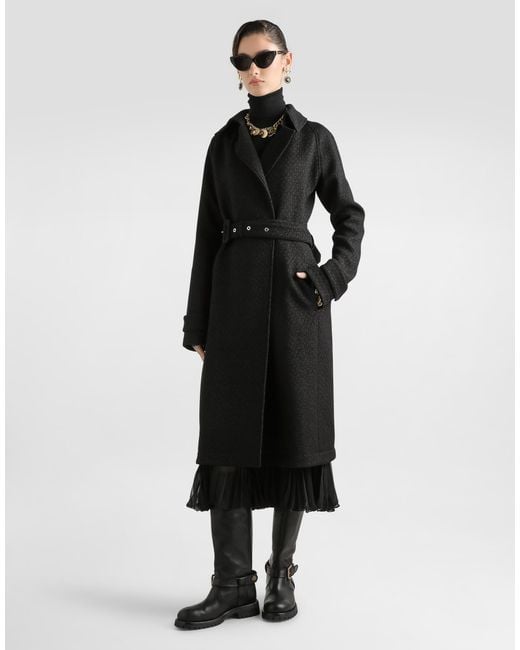 Dolce & Gabbana Black Tweed Trench Coat