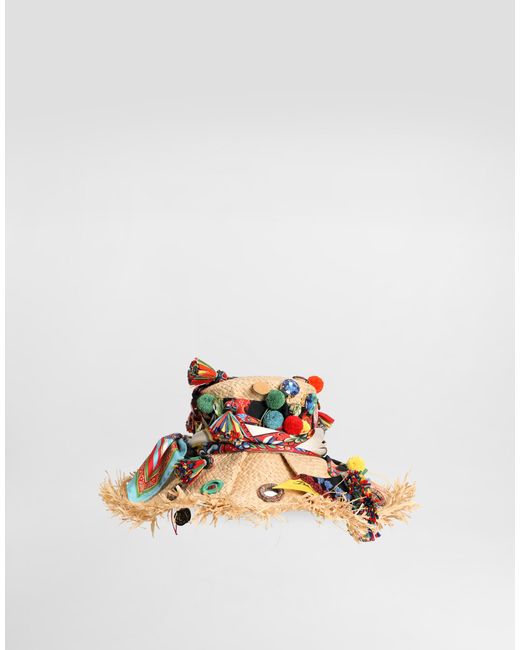 Dolce & Gabbana Multicolor Raffia Hat With Applications