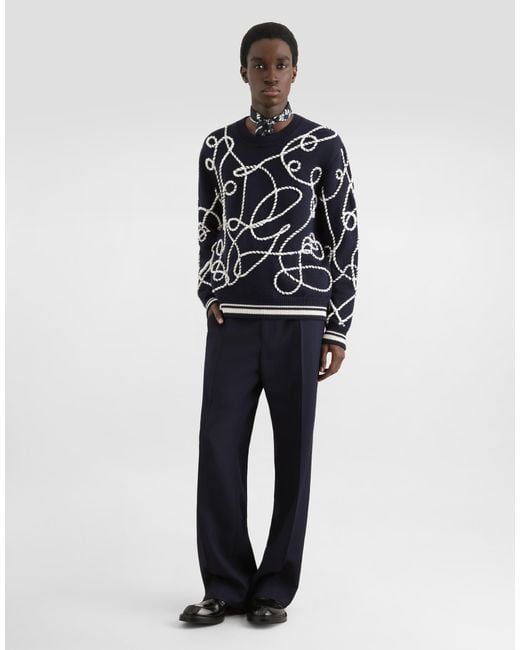 Dolce & Gabbana Blue Virgin Wool Pullover With Embroidery for men