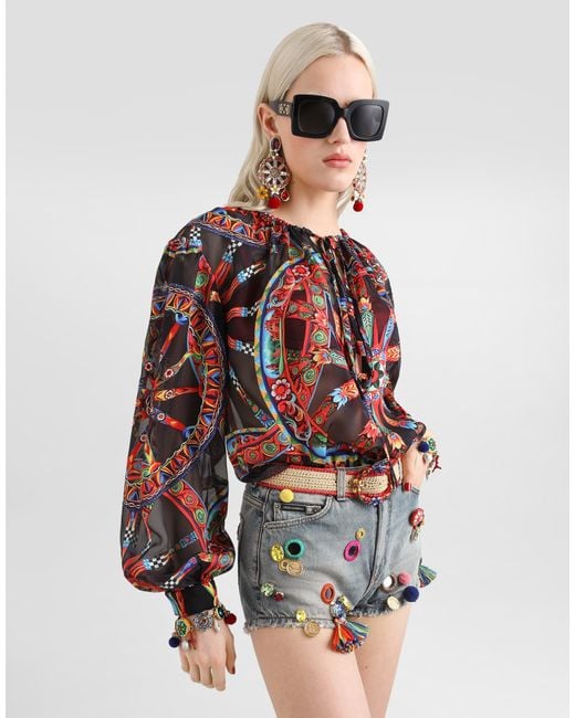 Dolce & Gabbana Red Carretto-Print Devor� Twill Top�