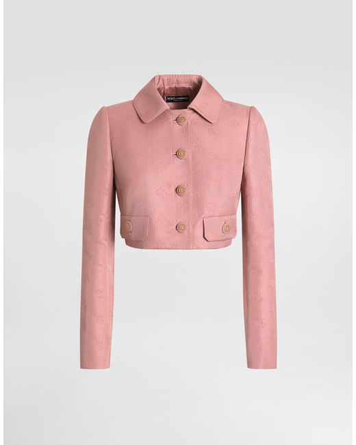 Short Quilted Jacquard Jacket With All-Over Dg Logo Dolce & Gabbana de color Pink