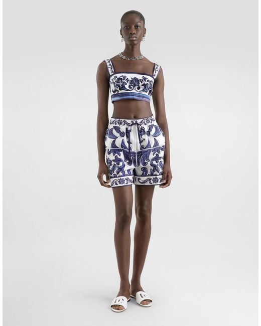 Dolce & Gabbana Blue Dg Exclusive Majolica- Poplin Top