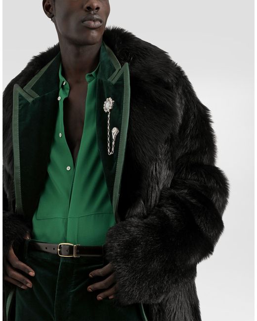 Dolce & Gabbana Black Long-Haired Shearling Coat for men