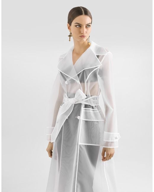Dolce & Gabbana White Trenchcoat Aus Technischem Organza