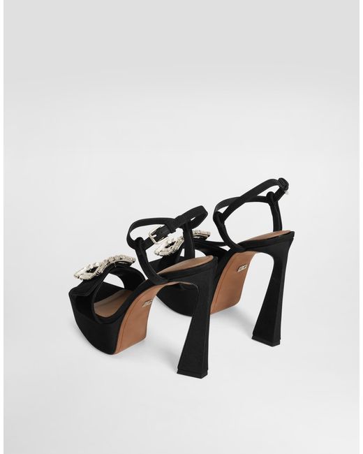 Dolce & Gabbana Black Velvet Platform Sandals With Bejeweled Buckle