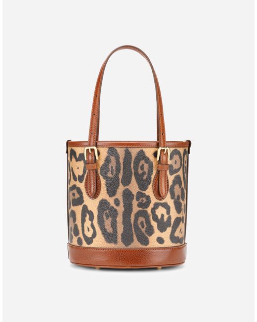Dolce & Gabbana White Beuteltasche Klein Aus Crespo Im Leoprint Mit Logoplakette