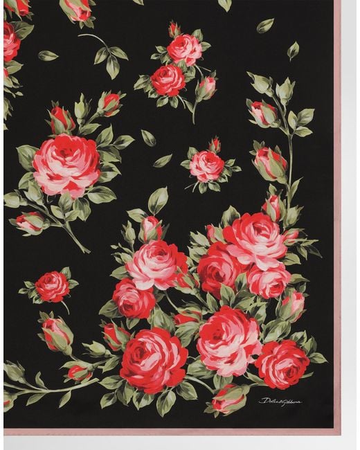 Dolce & Gabbana Red Rose Bouquet-Print Silk Twill Scarf 90X90