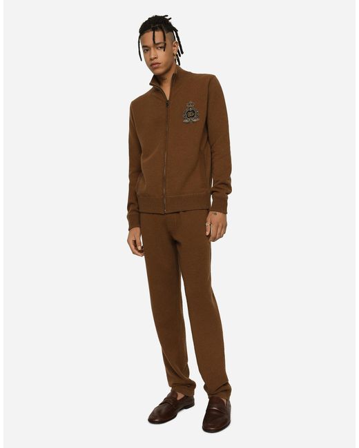 メンズ Dolce & Gabbana ジップアップジャケット ウール＆カシミアニット Dgパッチ Brown