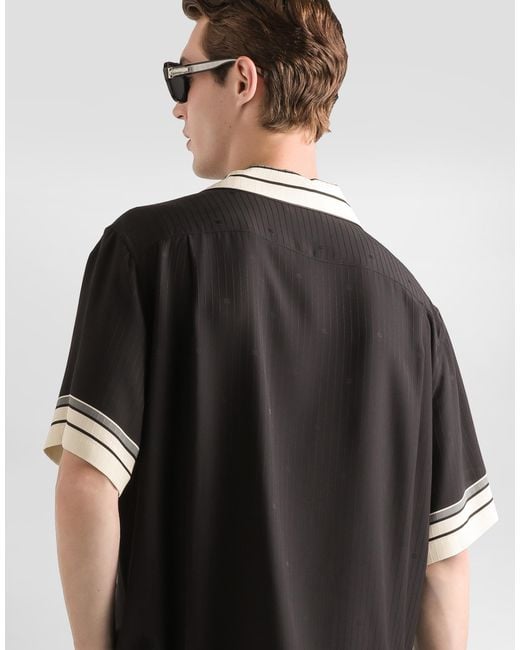 Dolce & Gabbana Black Logo And Stripe-Print Hawaii Shirt for men