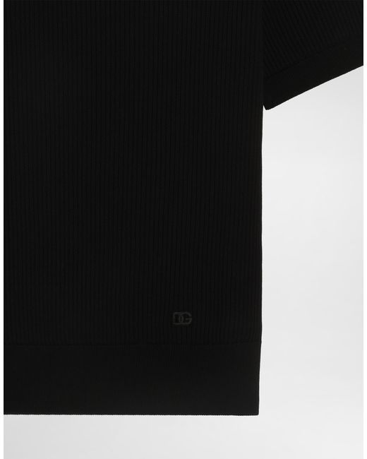 Dolce & Gabbana Black Micro-Rib Cotton Polo Shirt for men