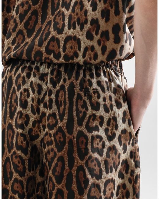 Dolce & Gabbana Multicolor Leopard- Silk Shorts for men