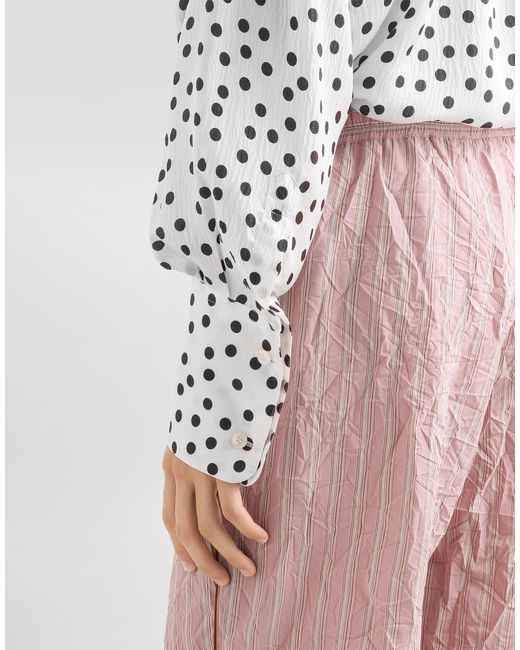 Dolce & Gabbana White Polka-Dot Print Wavy Silk Shirt for men