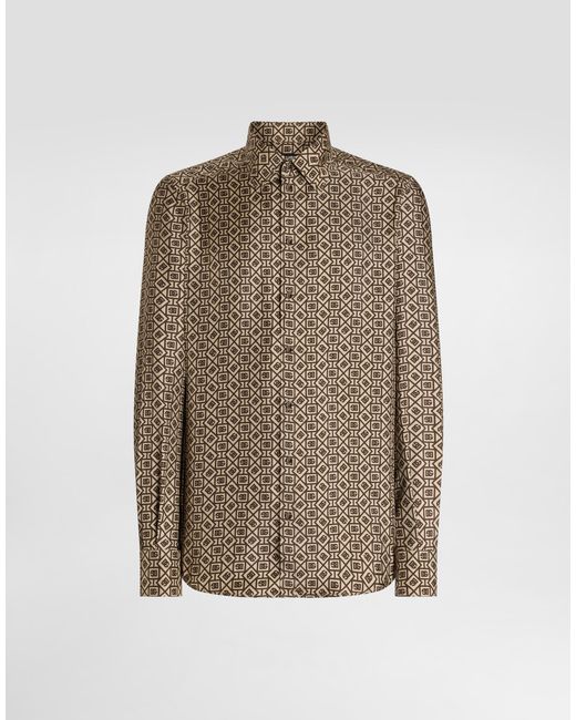 Dolce & Gabbana Brown Printed Silk Twill Martini Shirt for men
