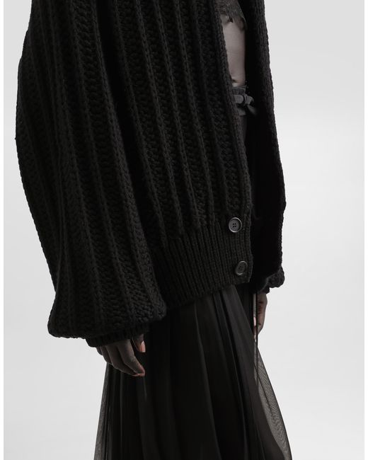 Dolce & Gabbana Black Twill Midi Skirt With Chiffon