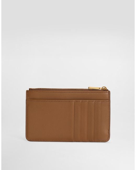 Dolce & Gabbana Brown Calfskin Card Holder With Dg Logo