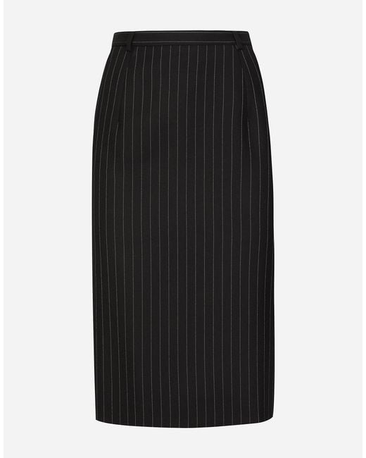 Dolce & Gabbana ピンストライプ ウール ロンゲット スカート Black