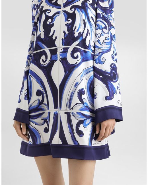 Dolce & Gabbana Blue Dg Exclusive Majolica- Charmeuse Dress