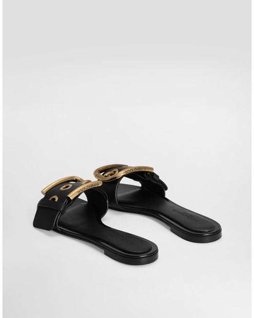 Dolce & Gabbana White Cowhide Flat Slippers
