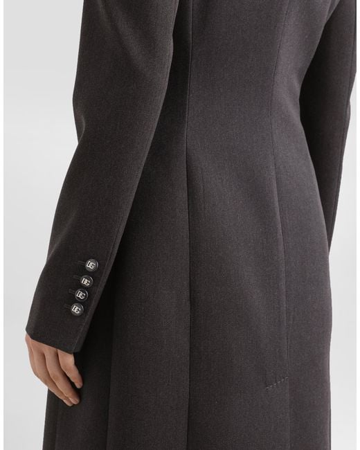 Dolce & Gabbana Black Virgin Wool Logo-Button Overcoat