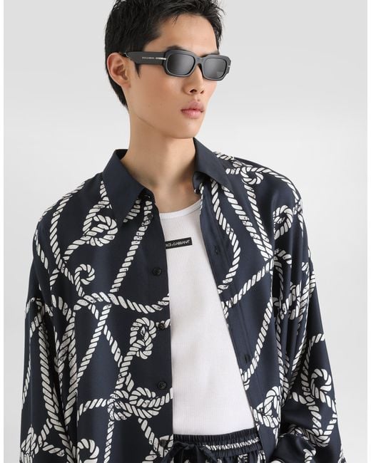 Dolce & Gabbana Blue Marina-Print Silk Twill Shirt for men