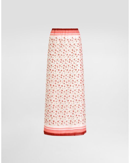 Dolce & Gabbana Pink Small Rose-Print Cotton Batiste Sarong