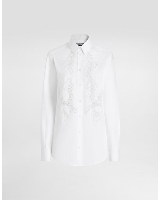 Dolce & Gabbana White Cotton Poplin Shirt With Lace Inlay