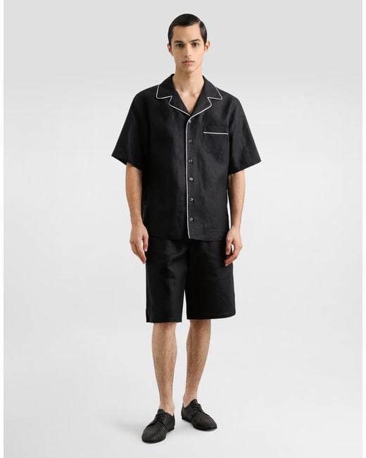 Dolce & Gabbana Black Linen Fabric Hawaiian Shirt for men