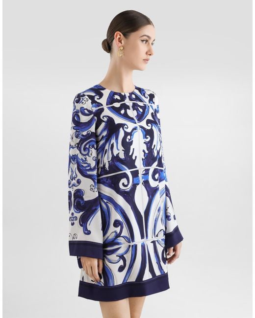 Dolce & Gabbana Blue Dg Exclusive Majolica- Charmeuse Dress