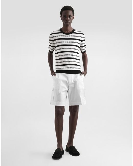 Dolce & Gabbana White Silk Crew-Neck Pullover With Logo for men