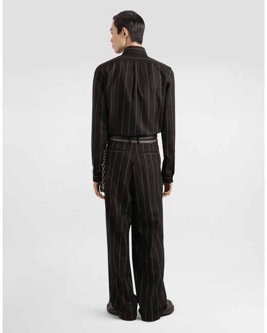 Dolce & Gabbana Black Pinstriped Flannel Trousers for men