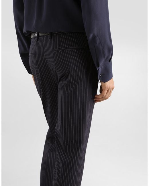 Dolce & Gabbana Blue Wool Pinstripe Trousers for men