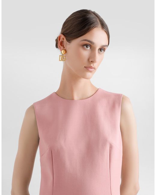Dolce & Gabbana Pink Wool Crepe Midi Fit-And-Flare Dress