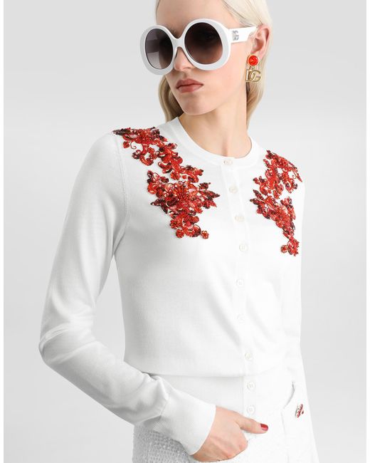 Dolce & Gabbana White Cardigan Girocollo