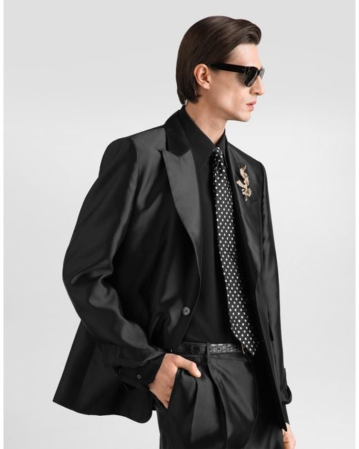 Dolce & Gabbana Black Sicilia Light Single-Breasted Mikado Silk Jacket for men