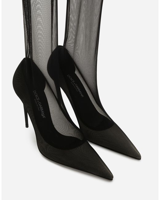 Dolce & Gabbana Black Kim Dolce&gabbana Stretch Tulle Thigh-high Boots