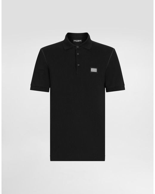 Dolce & Gabbana メンズ ブラック ポロシャツ コットンピケ ロゴ