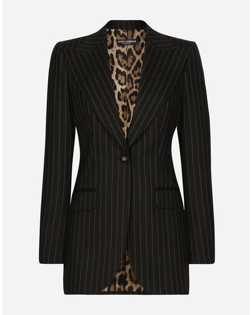 Dolce & Gabbana ターリントンジャケット シングルブレスト ウール チョークストライプ Black