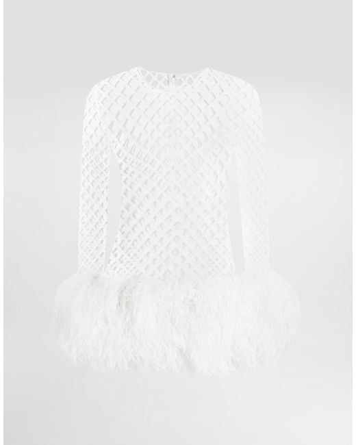 Dolce & Gabbana Short Mesh Dress With Sequins White