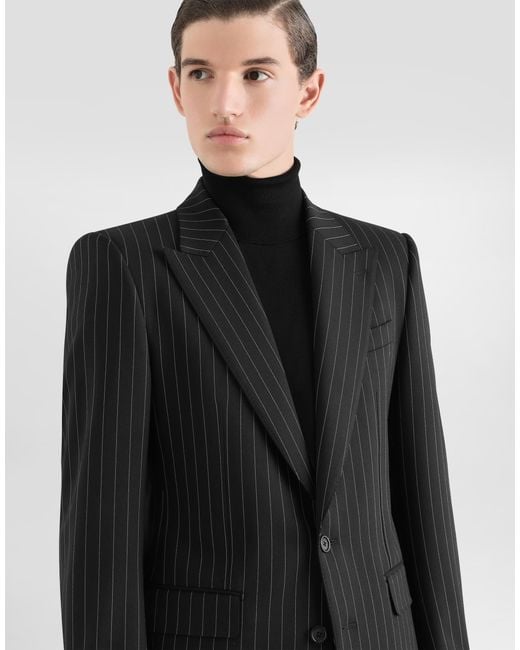Dolce & Gabbana Black Single-breasted Pinstripe Stretch Wool Sicily-fit Suit for men