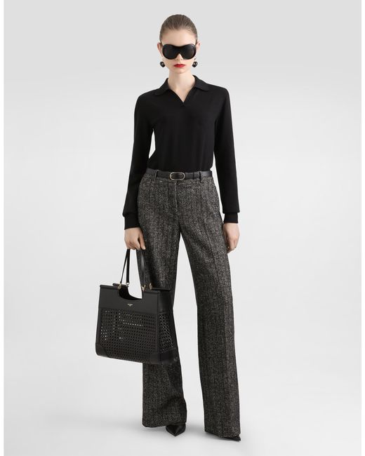 Dolce & Gabbana Wool Trousers With Striped Print Gray