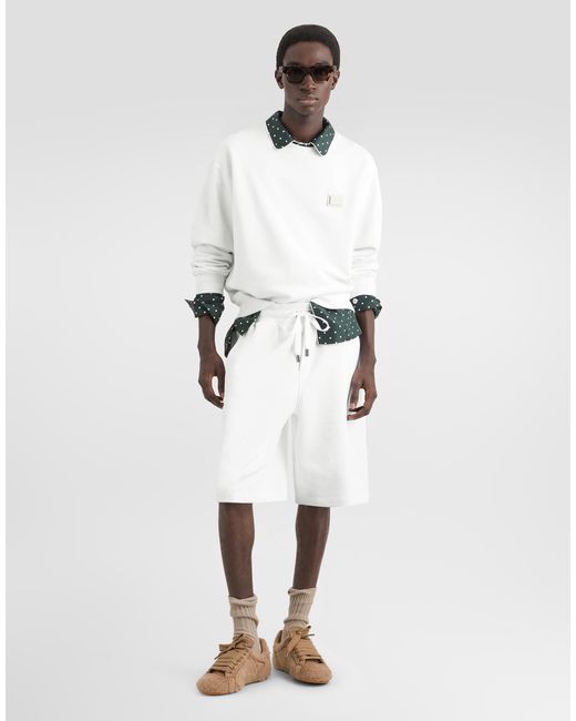 Dolce & Gabbana White Jersey Sweatshirt With Logo Plate for men
