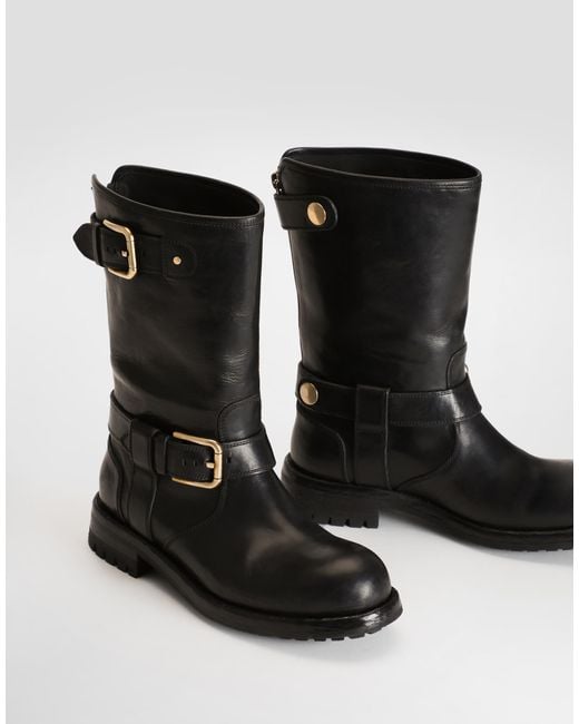 Dolce & Gabbana Black Calfskin Biker Boots