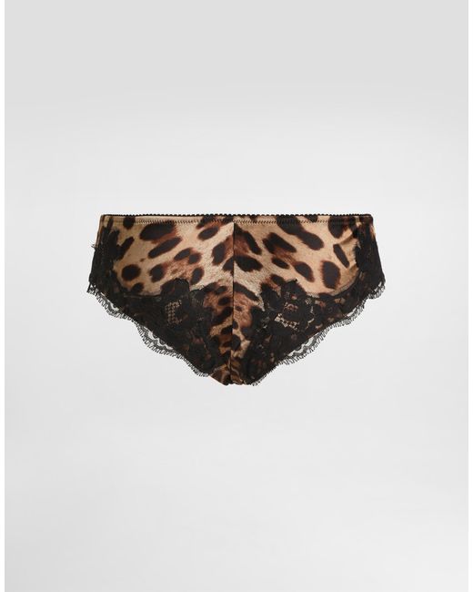 Dolce & Gabbana Multicolor Lace-trimmed Leopard-print Stretch-silk Satin Briefs