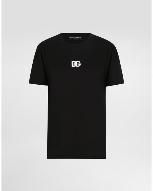 Dolce & Gabbana Black Jersey T-Shirt With Dg Logo Embroidery