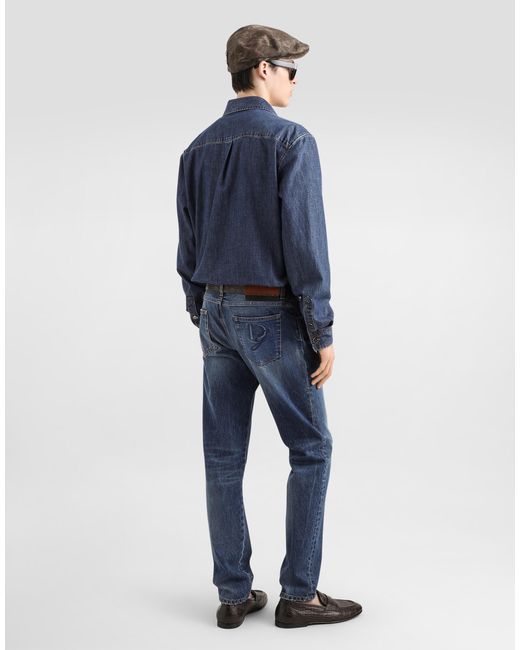Dolce & Gabbana Blue Denim Shirt With Heraldic Emblem for men