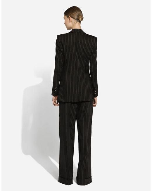 Dolce & Gabbana Black Single-Breasted Pinstripe Wool Turlington Jacket