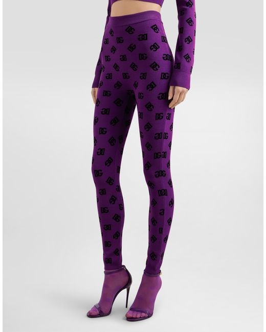 Dolce & Gabbana Printed Jacquard Leggings Purple