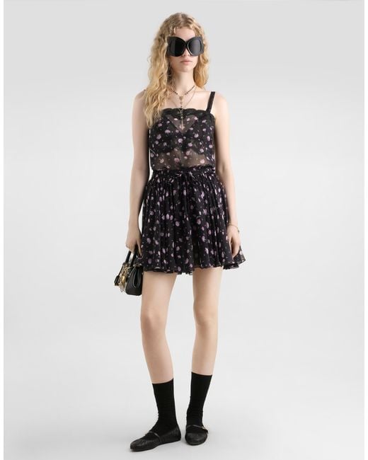 Dolce & Gabbana Black Carnations-Print Chiffon Circle Skirt