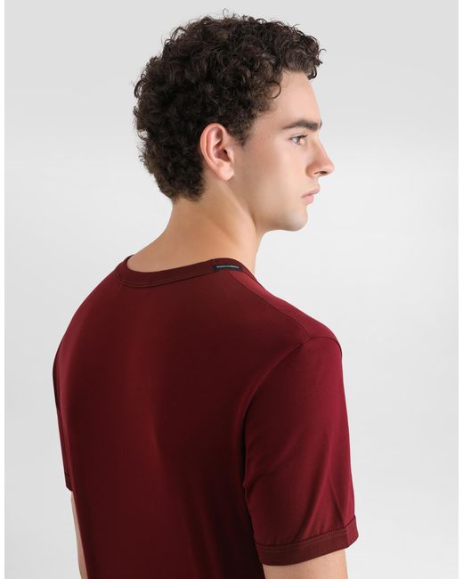 Dolce & Gabbana Red Cotton T-Shirt With Heraldic Patch for men
